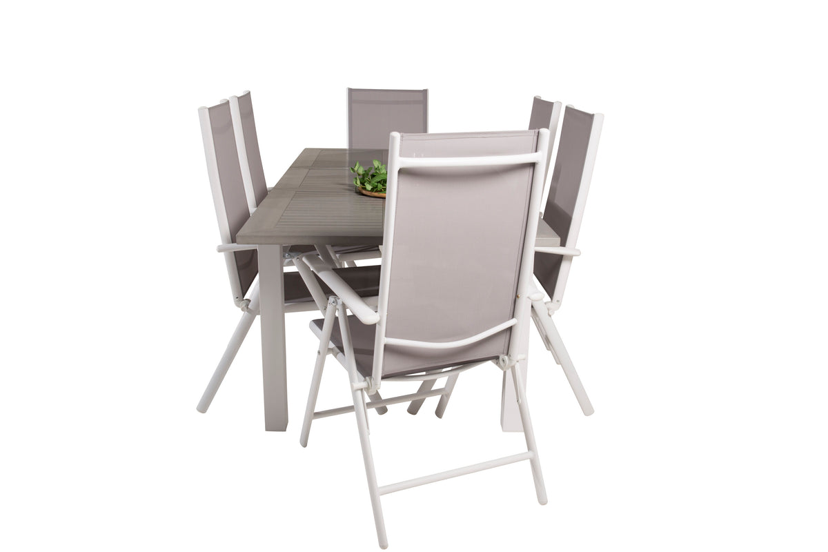 Albany matgrupp med 6 Break positionsstolar 152/210x90 cm vit/grå