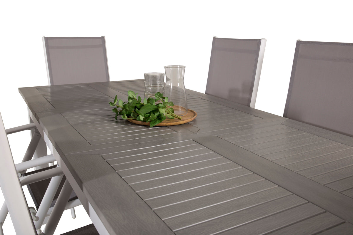 Albany matgrupp med 6 Break positionsstolar 152/210x90 cm vit/grå
