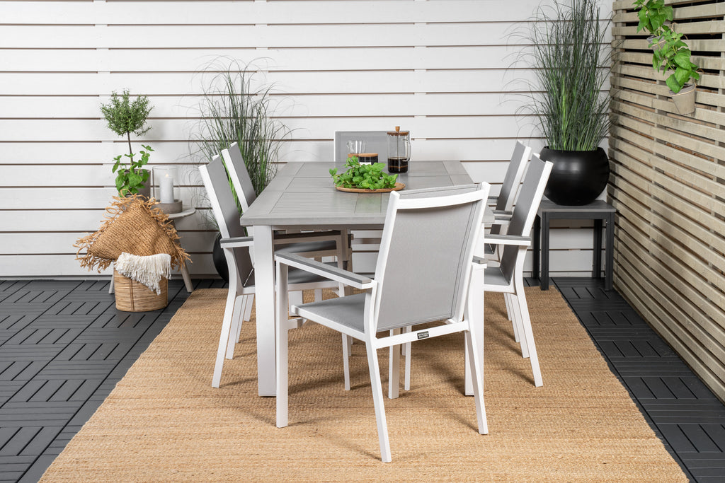 Albany matgrupp med Parma karmstolar 152/210x90 cm vit/grå