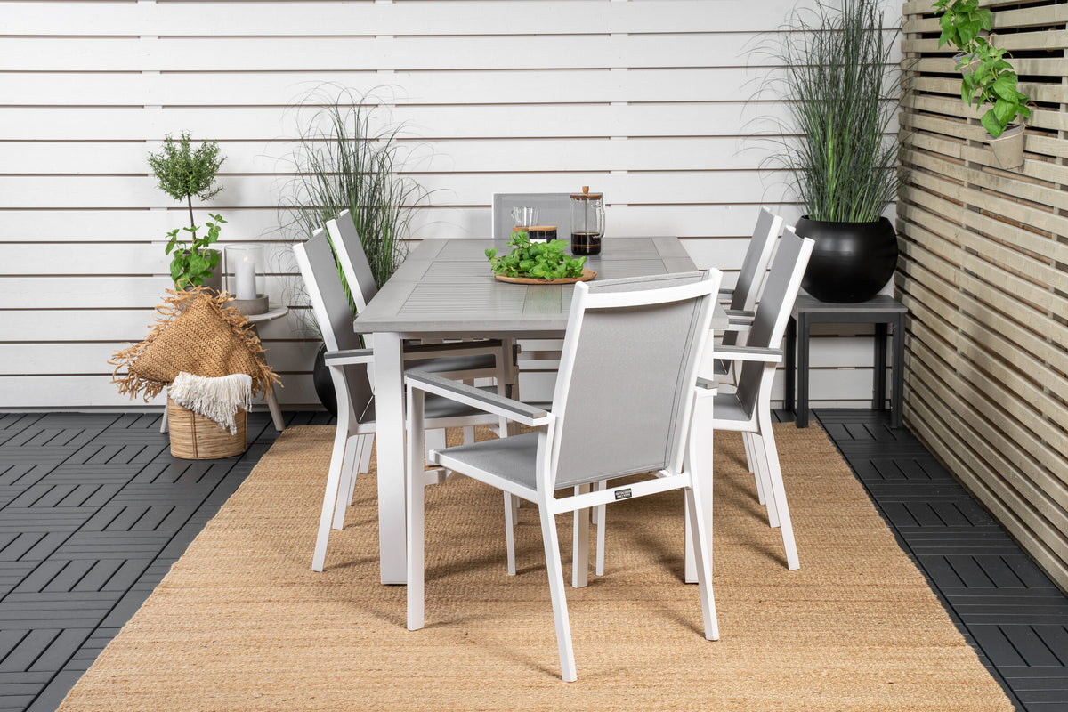Albany matgrupp med Parma karmstolar 152/210x90 cm vit/grå