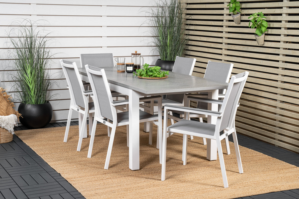 Albany matgrupp med Parma karmstolar 152/210x90 cm vit/grå