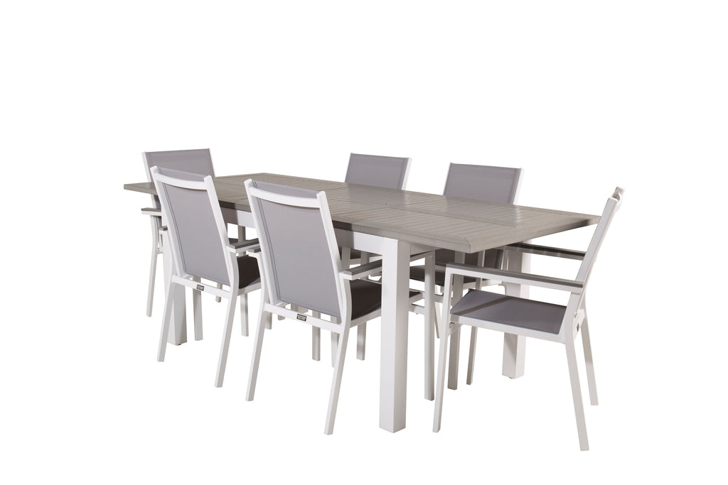 Albany matgrupp med Parma karmstolar 152/210x90 cm vit/grå