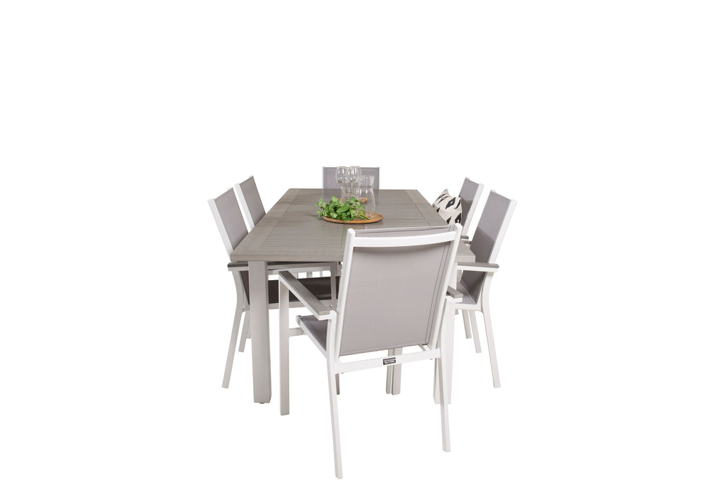 Albany matgrupp med Parma karmstolar 152/210x90 cm vit/grå