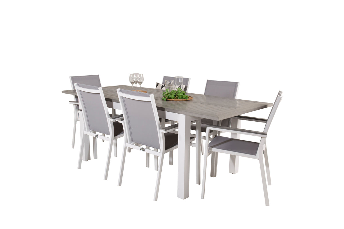 Albany matgrupp med Parma karmstolar 152/210x90 cm vit/grå