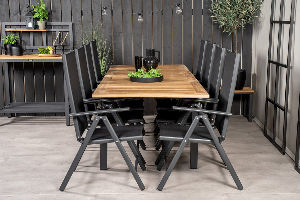 Panama matgrupp med Break-stolar 160/240x90 cm svart/teak