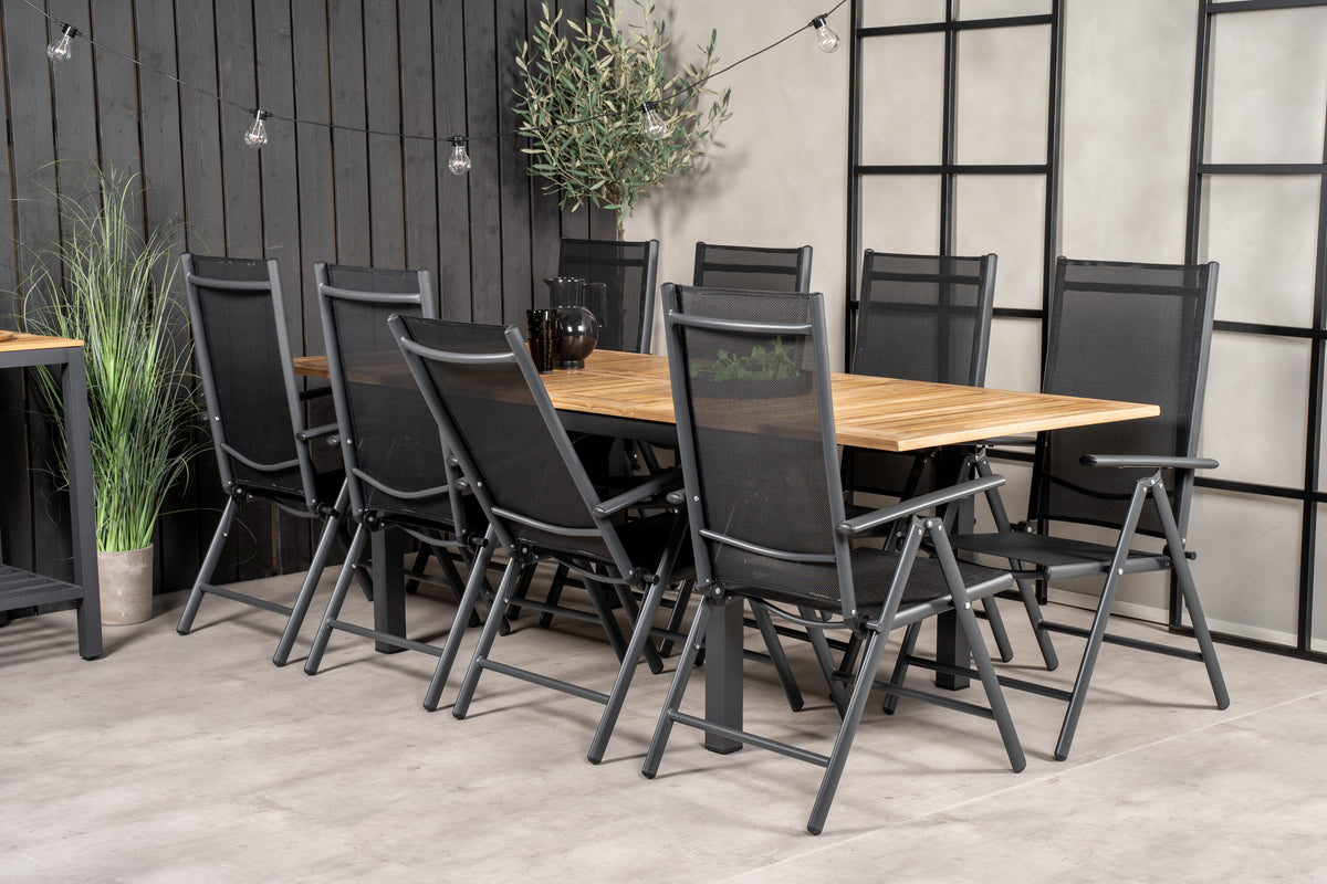 Panama matgrupp med Break-stolar 160/240x90 cm svart/teak
