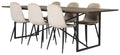 Padang matbord svart/mörk teak 250x100xH76 med 6 Polar matstolar svarta ben/beige sammet