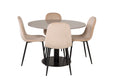 Razzia matbord 106cm grå terrazzo/svart med Polar matstol svarta ben/beige sammet 4