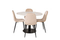 Razzia matbord 106cm vit terrazzo/svart med Polar matstol svarta ben/beige sammet 4