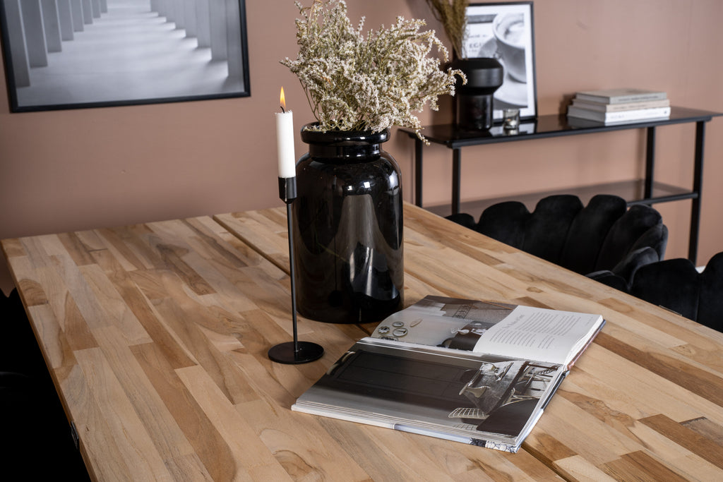 Cirebon matbord svart/naturträ 200*90*H75 med 6 Limhamn stolar svart sammet