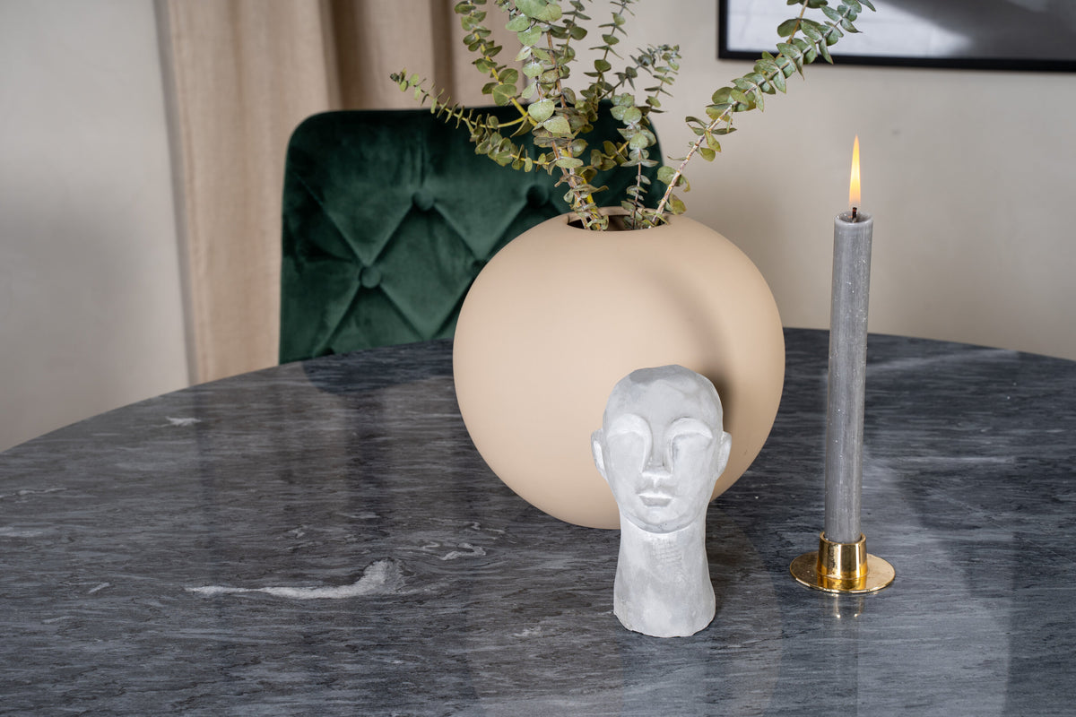 Estelle runt matbord svart/svart marmor ø106*H75 med 4 Velvet Lyx matstolar matt mässing/mossgrön sammet
