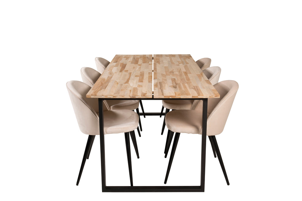 Cirebon matbord svart/naturträ 200x90xH75 med Velvet matstol svart/créme