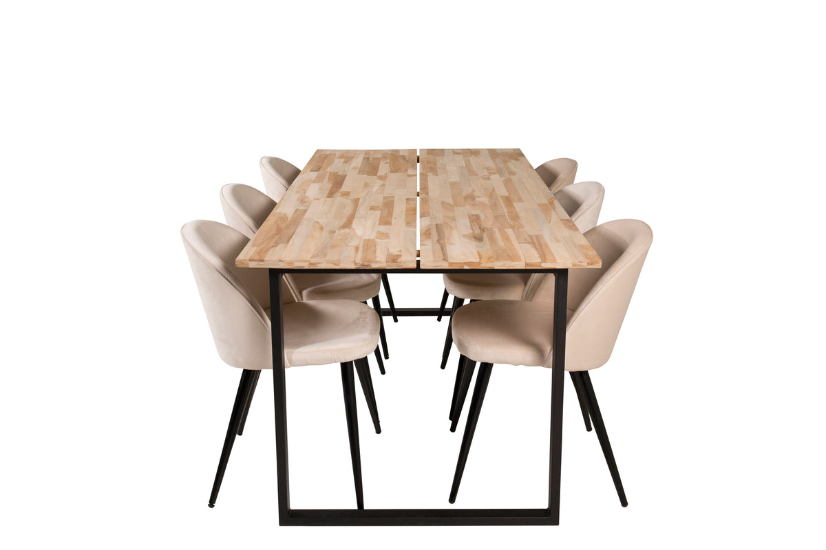 Cirebon matbord svart/naturträ 200x90xH75 med Velvet matstol svart/créme