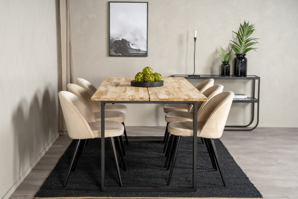 Cirebon matbord svart/naturträ 200x90xH75 med Velvet matstol svart/créme