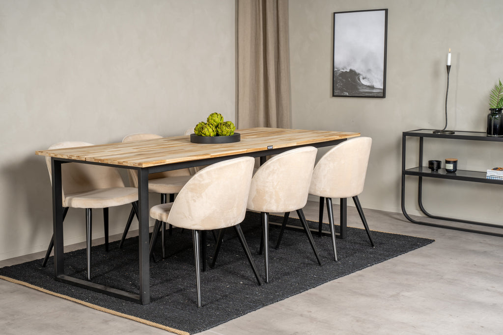 Cirebon matbord svart/naturträ 200x90xH75 med Velvet matstol svart/créme