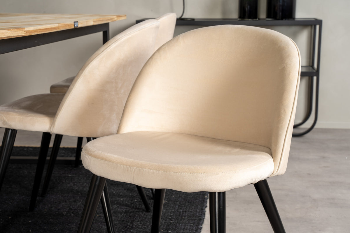 Cirebon matbord svart/naturträ 200x90xH75 med Velvet matstol svart/créme