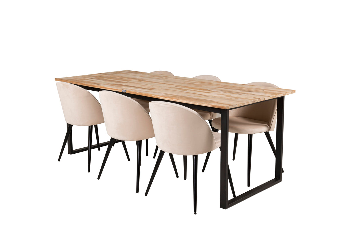 Cirebon matbord svart/naturträ 200x90xH75 med Velvet matstol svart/créme