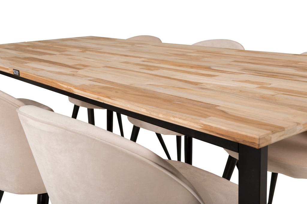 Cirebon matbord svart/naturträ 200x90xH75 med Velvet matstol svart/créme