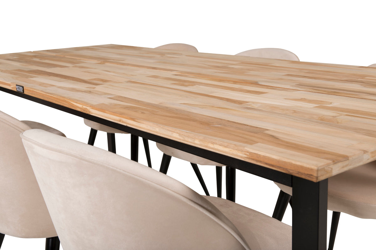 Cirebon matbord svart/naturträ 200x90xH75 med Velvet matstol svart/créme