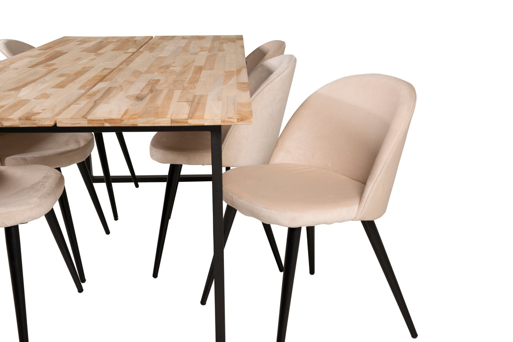 Cirebon matbord svart/naturträ 200x90xH75 med Velvet matstol svart/créme