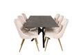 Piazza matbord spraystone/svart 180x90 med 6 Velvet Deluxe matstolar borstade mässingsben/beige sammet