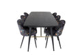 Gold utdragbart bord 180/220x85xH76 svart faner med svarta ben och mässingsdetaljer med 6 Velvet matstolar Black Flower tyg