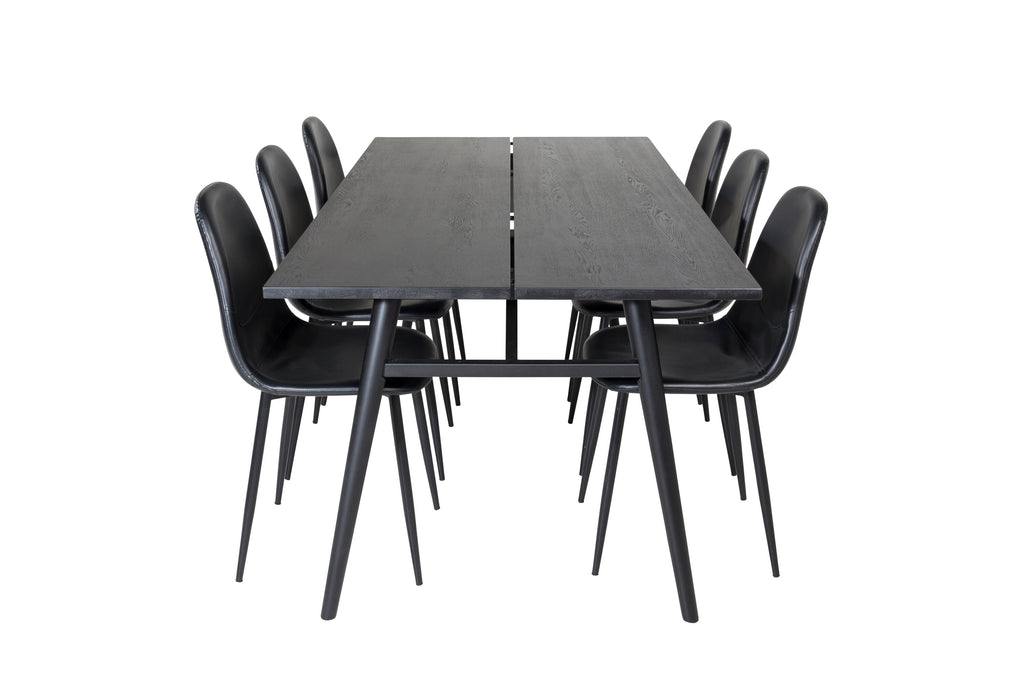 Sleek utdragbart matbord svart borstad 195*95 med 6 Polar matstolar svart/svart
