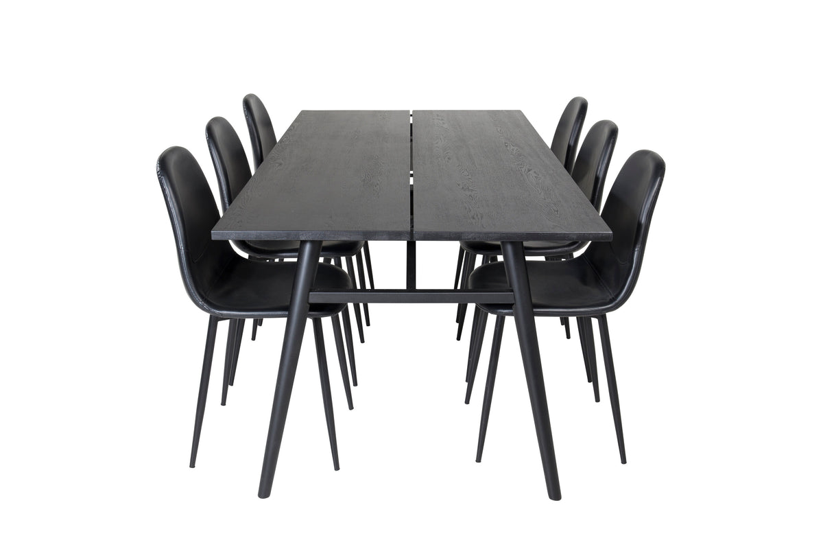 Sleek utdragbart matbord svart borstad 195*95 med 6 Polar matstolar svart/svart
