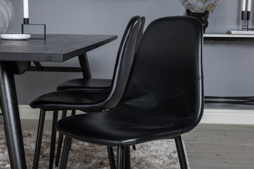 Sleek utdragbart matbord svart borstad 195*95 med 6 Polar matstolar svart/svart