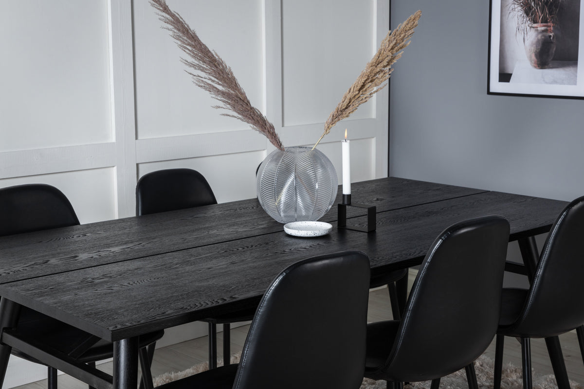 Sleek utdragbart matbord svart borstad 195*95 med 6 Polar matstolar svart/svart