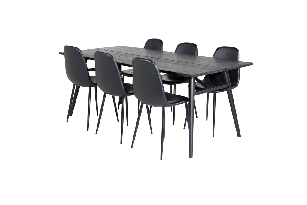 Sleek utdragbart matbord svart borstad 195*95 med 6 Polar matstolar svart/svart