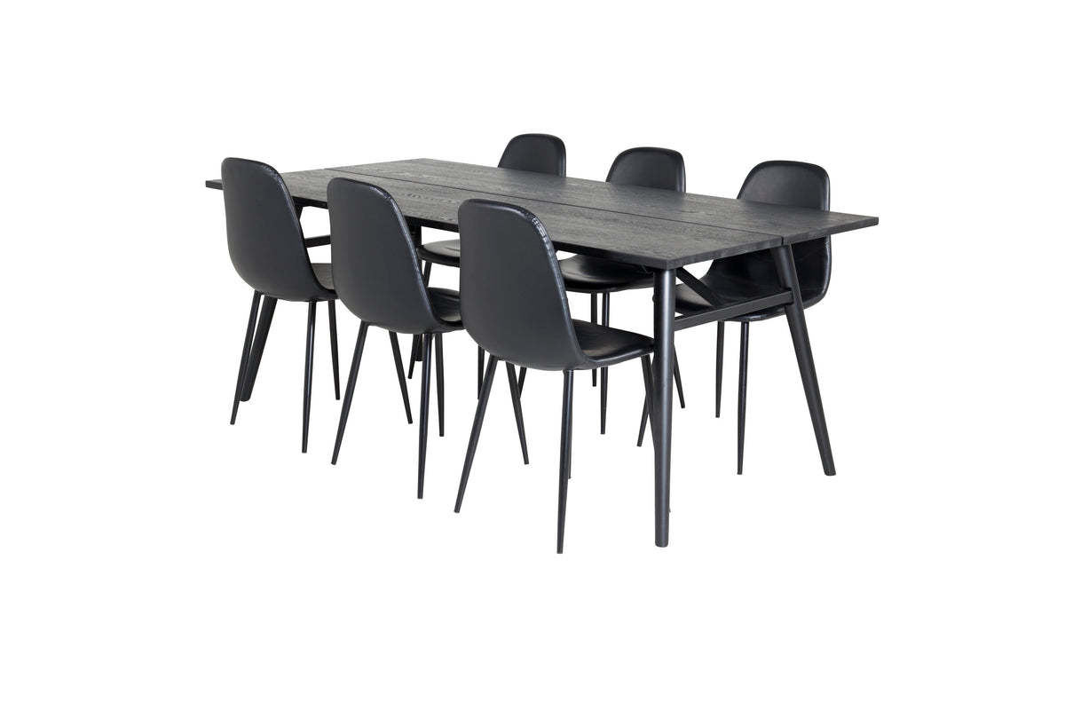 Sleek utdragbart matbord svart borstad 195*95 med 6 Polar matstolar svart/svart