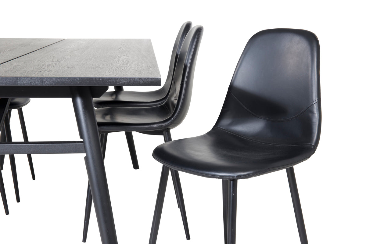 Sleek utdragbart matbord svart borstad 195*95 med 6 Polar matstolar svart/svart
