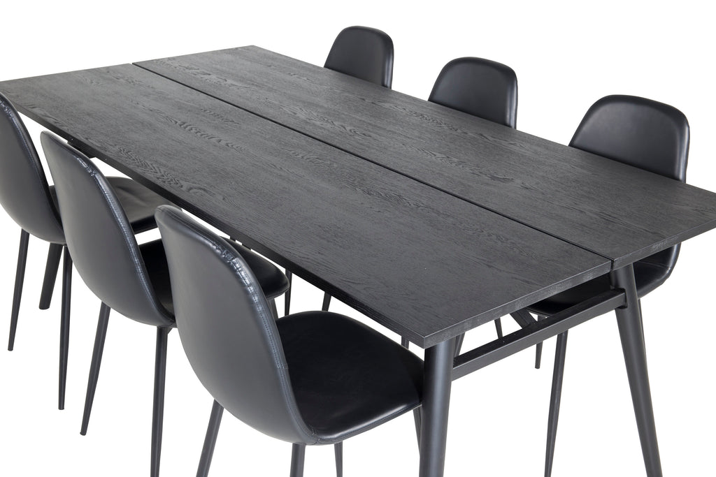 Sleek utdragbart matbord svart borstad 195*95 med 6 Polar matstolar svart/svart