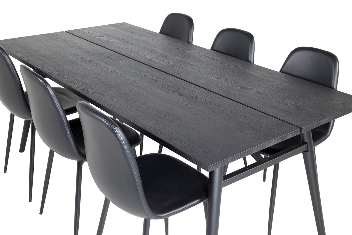 Sleek utdragbart matbord svart borstad 195*95 med 6 Polar matstolar svart/svart