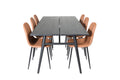 Sleek utdragbart matbord borstad svart 195x95 med 6 Polar matstolar brun/svart