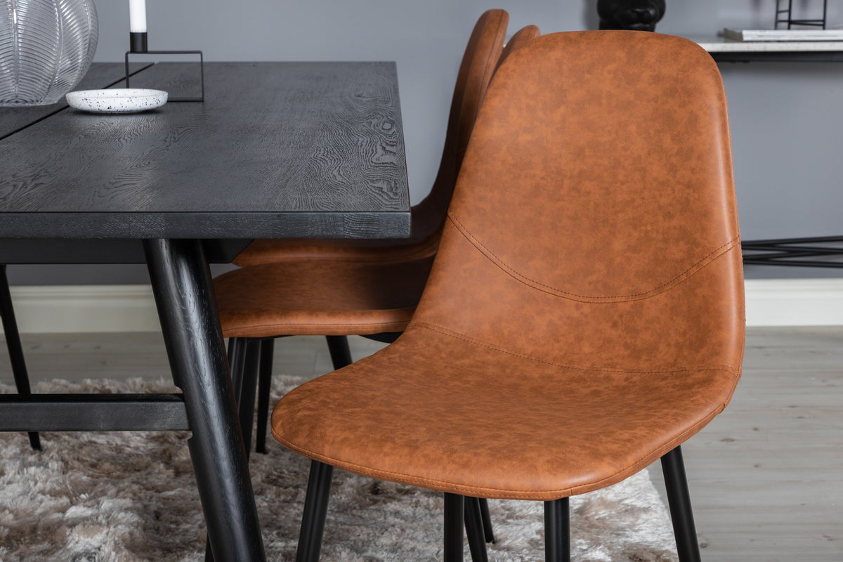 Sleek utdragbart matbord borstad svart 195x95 med 6 Polar matstolar brun/svart