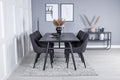 Sleek utdragbart matbord svart borstad 195*95 med 6 Plaza matstolar svarta ben svart tyg