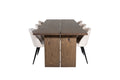 Logger matbord rökt ek 210 cm med 6 Velvet matstolar beige