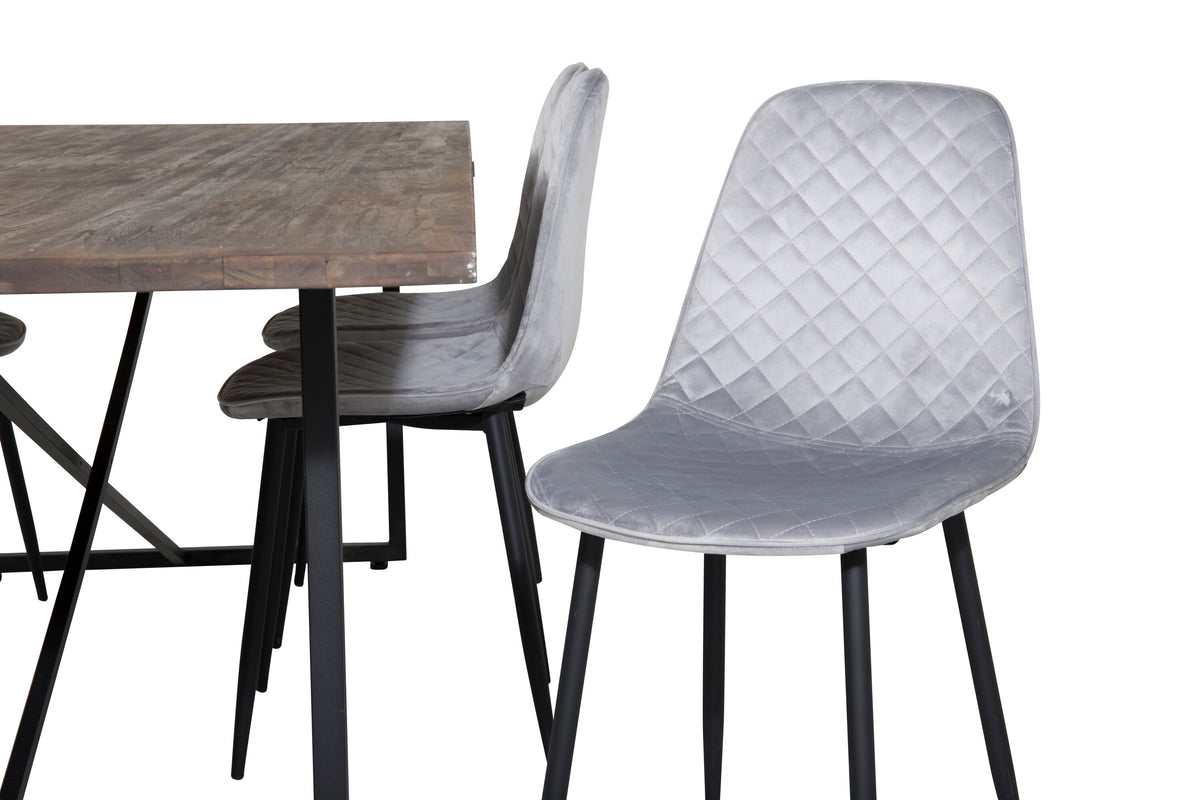 Padang matbord 250*100*H76 mörk teak/svart med 6 Polar Diamond matstolar svarta ben grå sammet