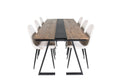 Jakarta matbord 200*90*H75 mörk teak/svart med 6 Polar matstolar svarta ben beige sammet