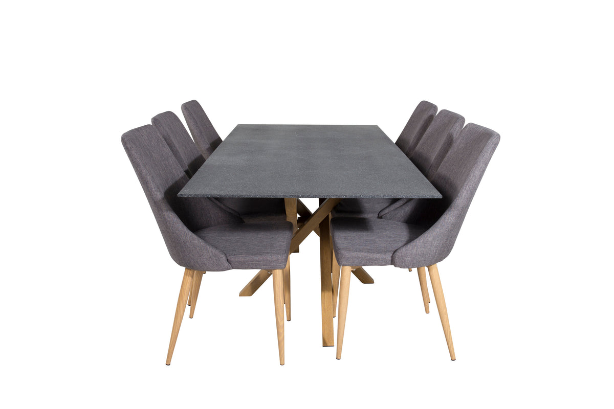 Piazza matbord 180*90 spraystone/ek med 6 Leone matstolar ek/mörkgrå