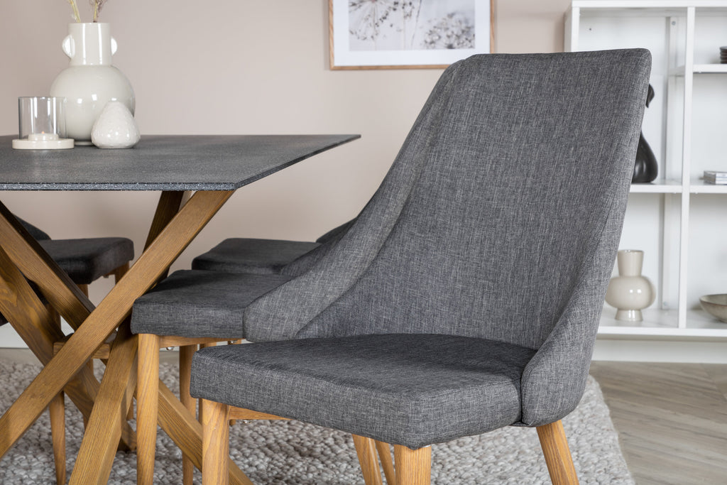 Piazza matbord 180*90 spraystone/ek med 6 Leone matstolar ek/mörkgrå