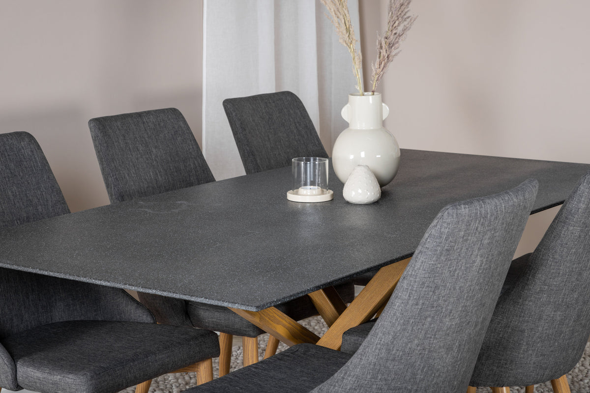Piazza matbord 180*90 spraystone/ek med 6 Leone matstolar ek/mörkgrå
