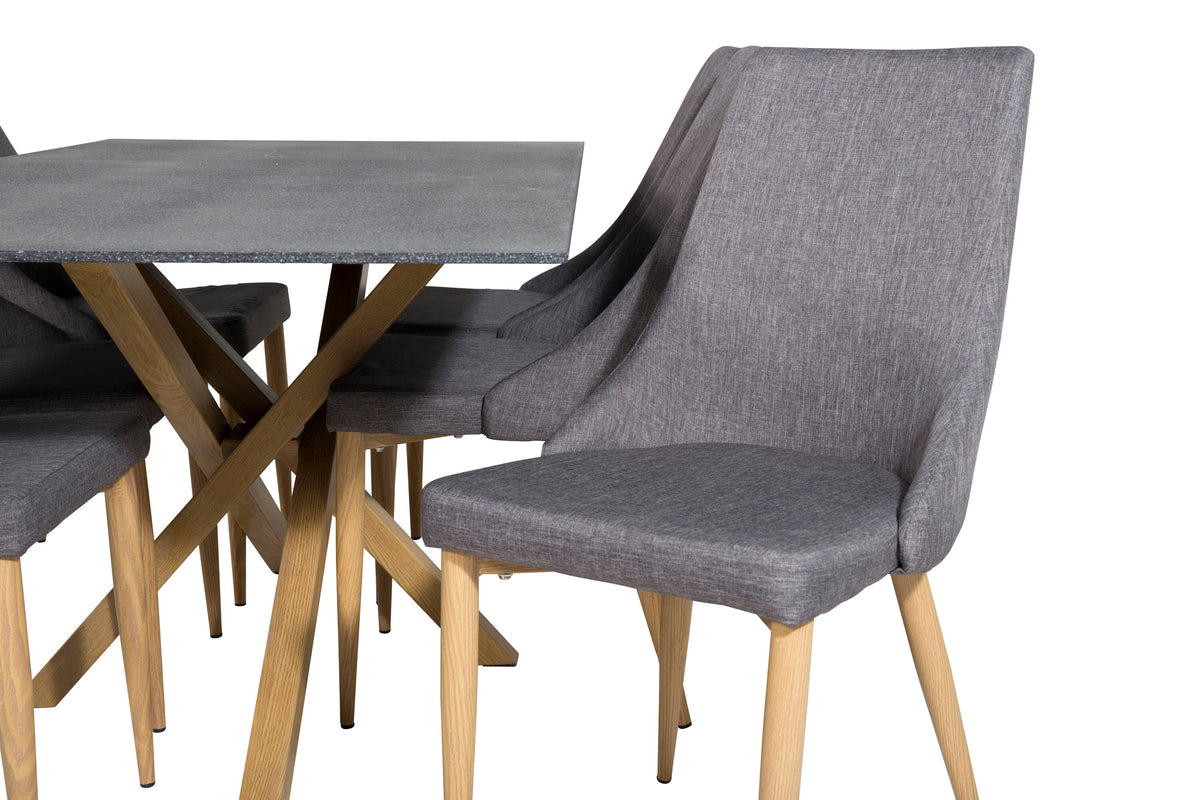 Piazza matbord 180*90 spraystone/ek med 6 Leone matstolar ek/mörkgrå