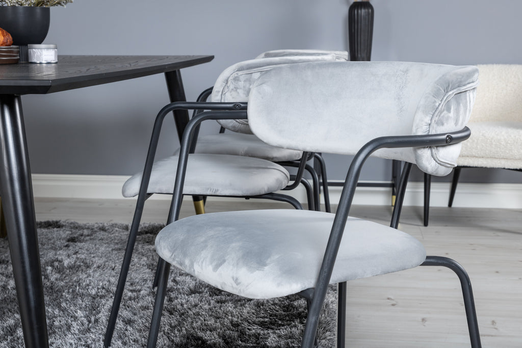 Dipp och Arrow matgrupp 180x90 cm svart/grå med mässingsfärgade detaljer och sammet