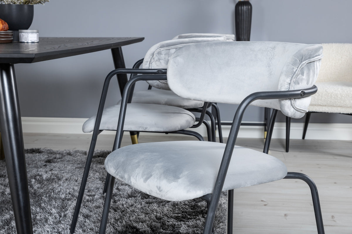 Dipp och Arrow matgrupp 180x90 cm svart/grå med mässingsfärgade detaljer och sammet