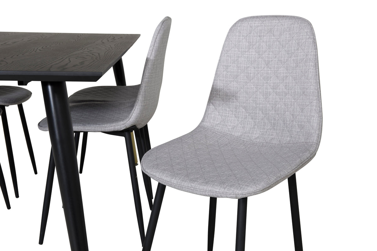 Dipp matbord 180x90cm svart med svart mässing och 6 Polar Diamond matstolar svarta ben grått tyg