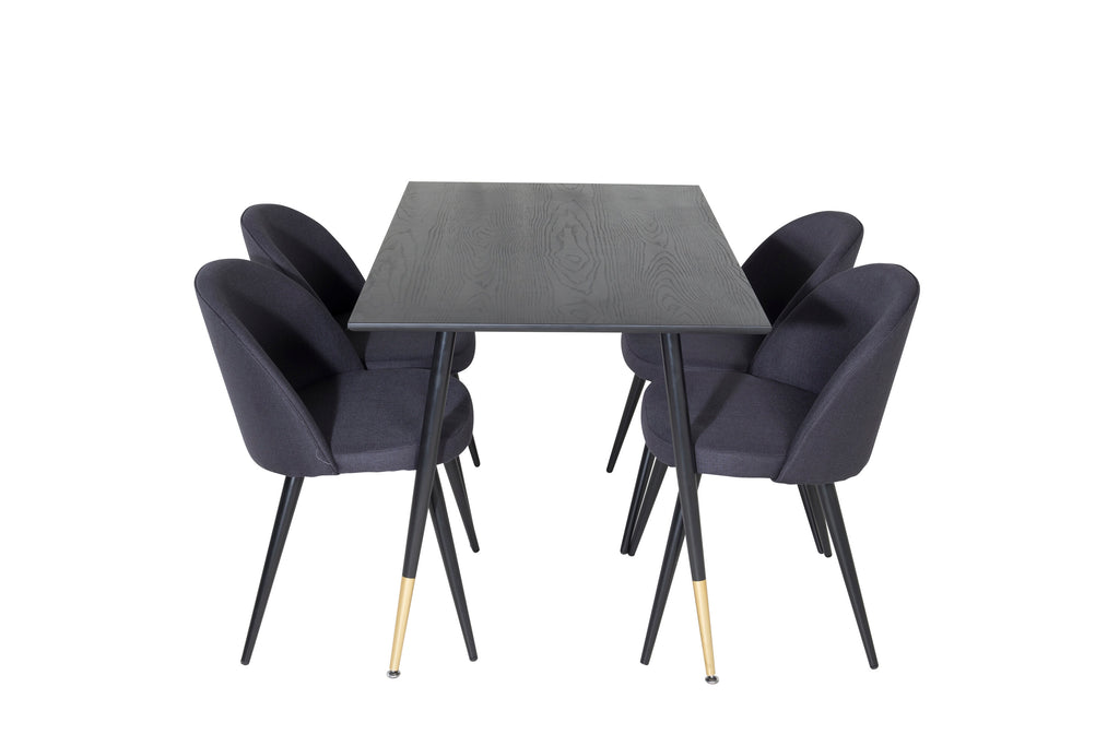 Dipp matbord svart faner 120 cm med 4 Velvet Dining Chiar svart tyg