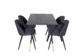 Dipp matbord svart faner 120 cm med 4 Velvet Dining Chiar svart tyg